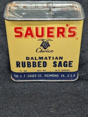 Vintage  Sauer's Dalmatian Rubbed Sage tin